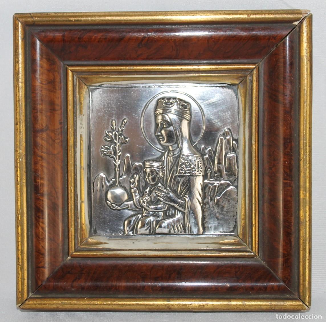 Antig&uuml;edades: Placa de la Virgen de Montserrat en plata punzonada Masriera y Carreras. Barcelona