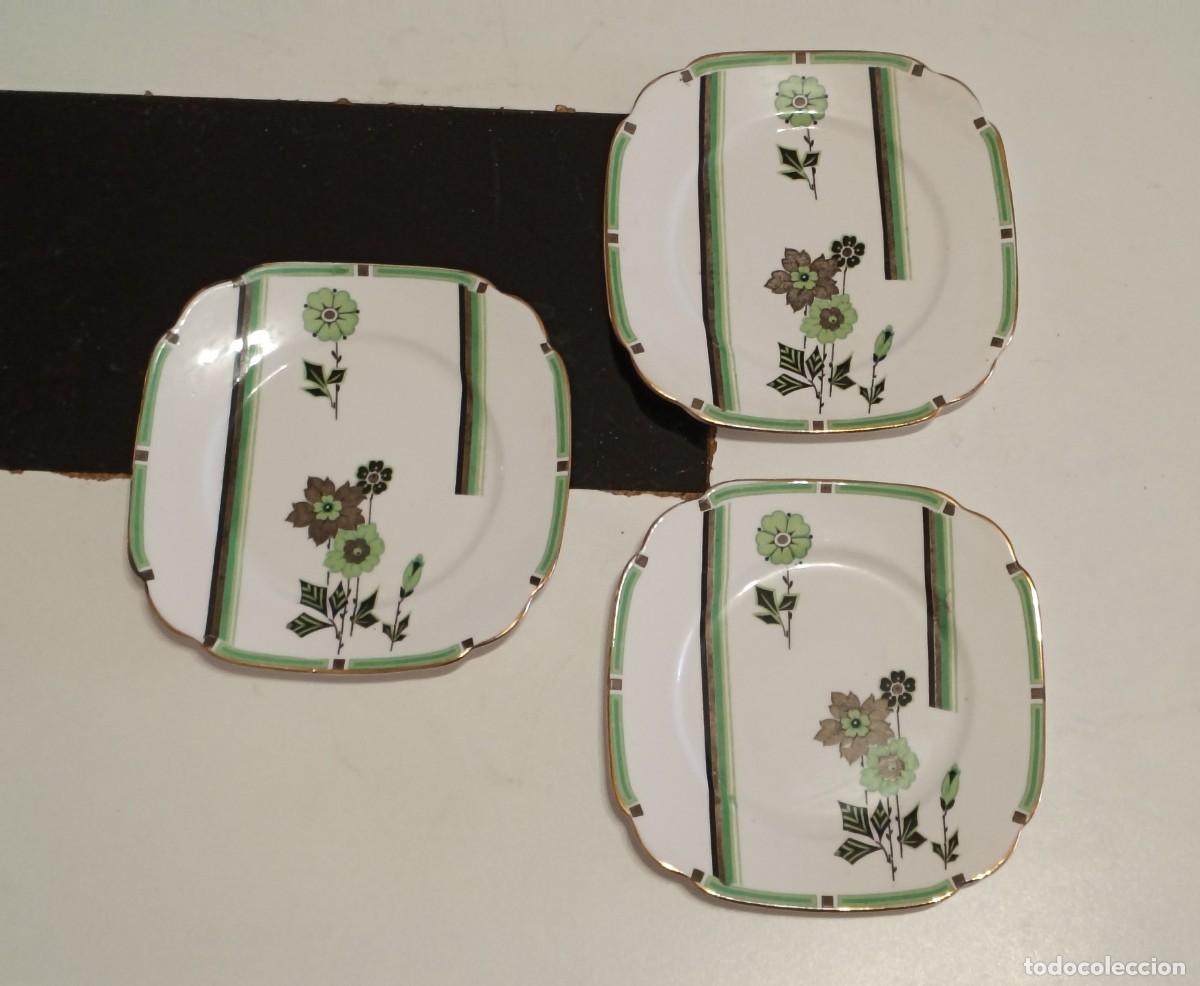 Antig&uuml;edades: HERMOSO JUEGO DE 3 PLATOS CUADRADOS DE POSTRES O PAN DE PORCELANA FINA, ANTIGUO DE 1930,DE ROYAL ALB