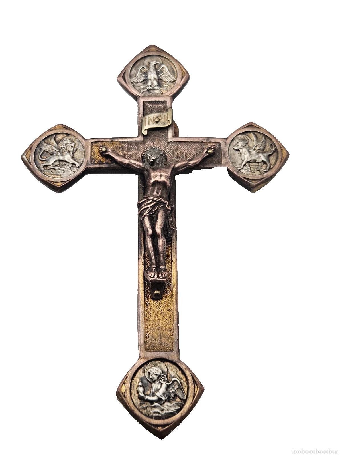 Antig&uuml;edades: XIX CROIX CRUCIFIX CROIX AVEC SYMBOLE DU TETRAMORPHE DES 4 EVANGELISTES