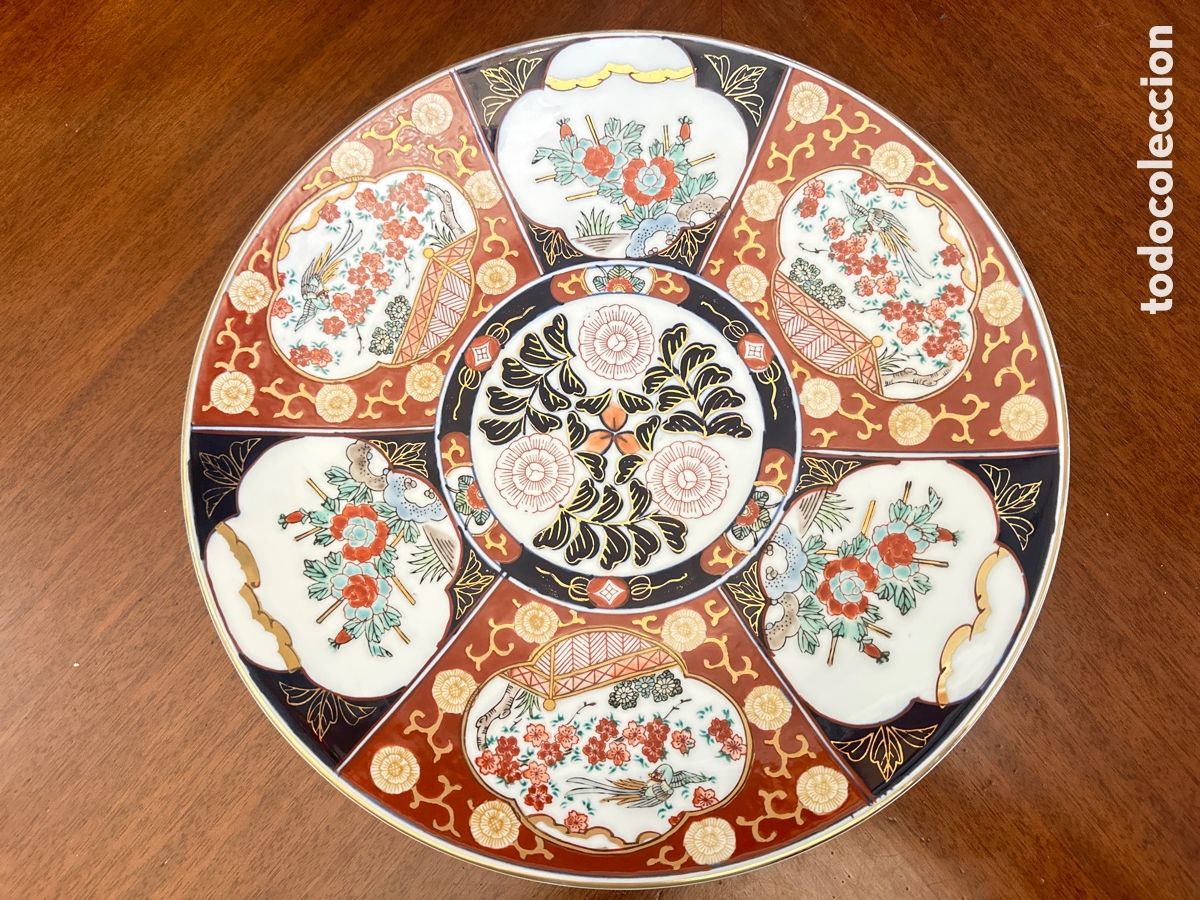 Antig&uuml;edades: PRECIOSO PLATO DECORADO A MANO DE PORCELANA JAPONESA IMARI CIRCA. 1950 GRAN TAMA&Ntilde;O