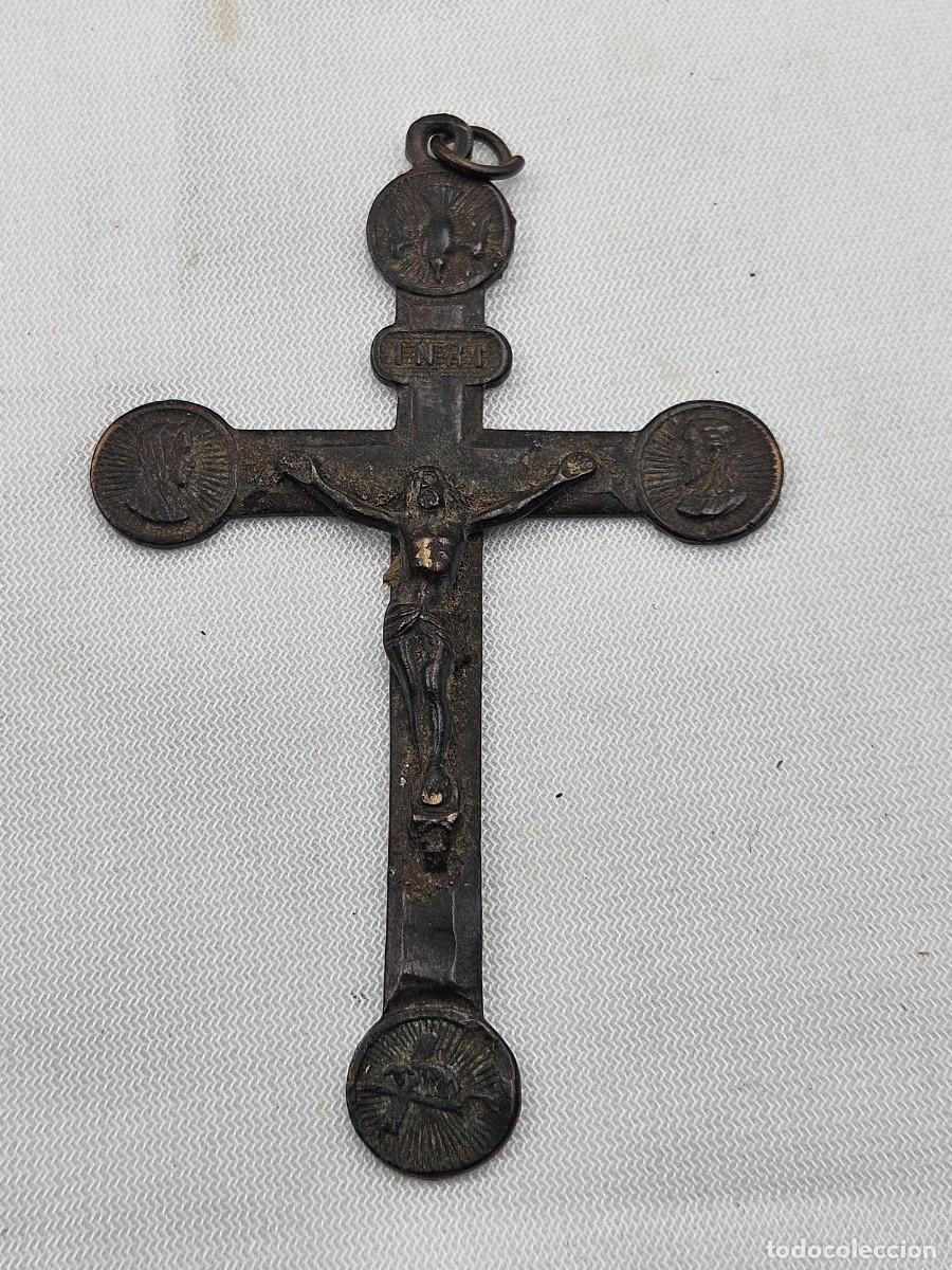 Antig&uuml;edades: XIX PENDENTIF CRUCIFIX CROIX DE MISSIONNAIRE EN BRONZE INRI SOUVENIR DE LA MISSION