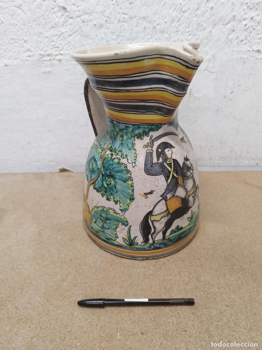 Antig&uuml;edades: Antigua gran jarra de cer&aacute;mica esmaltada y pintada a mano. Hermanos G&oacute;rriz. Teruel. Reparaci&oacute;n vieja