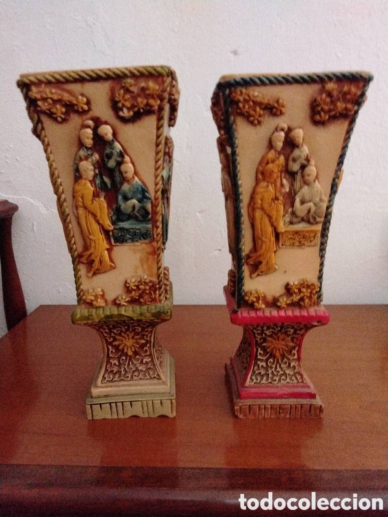 Antig&uuml;edades: Pareja jarrones orientales Vintage Relive chino