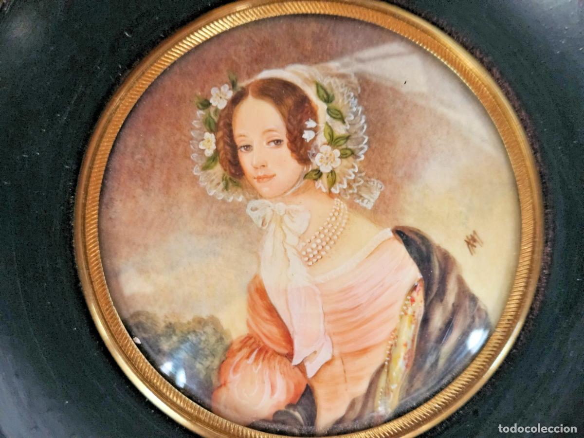 Antig&uuml;edades: XIX SIECLE CADRE PEINTURE PORTRAIT MINIATURE MARIE ANNE D' AUTRICHE SIGNEE