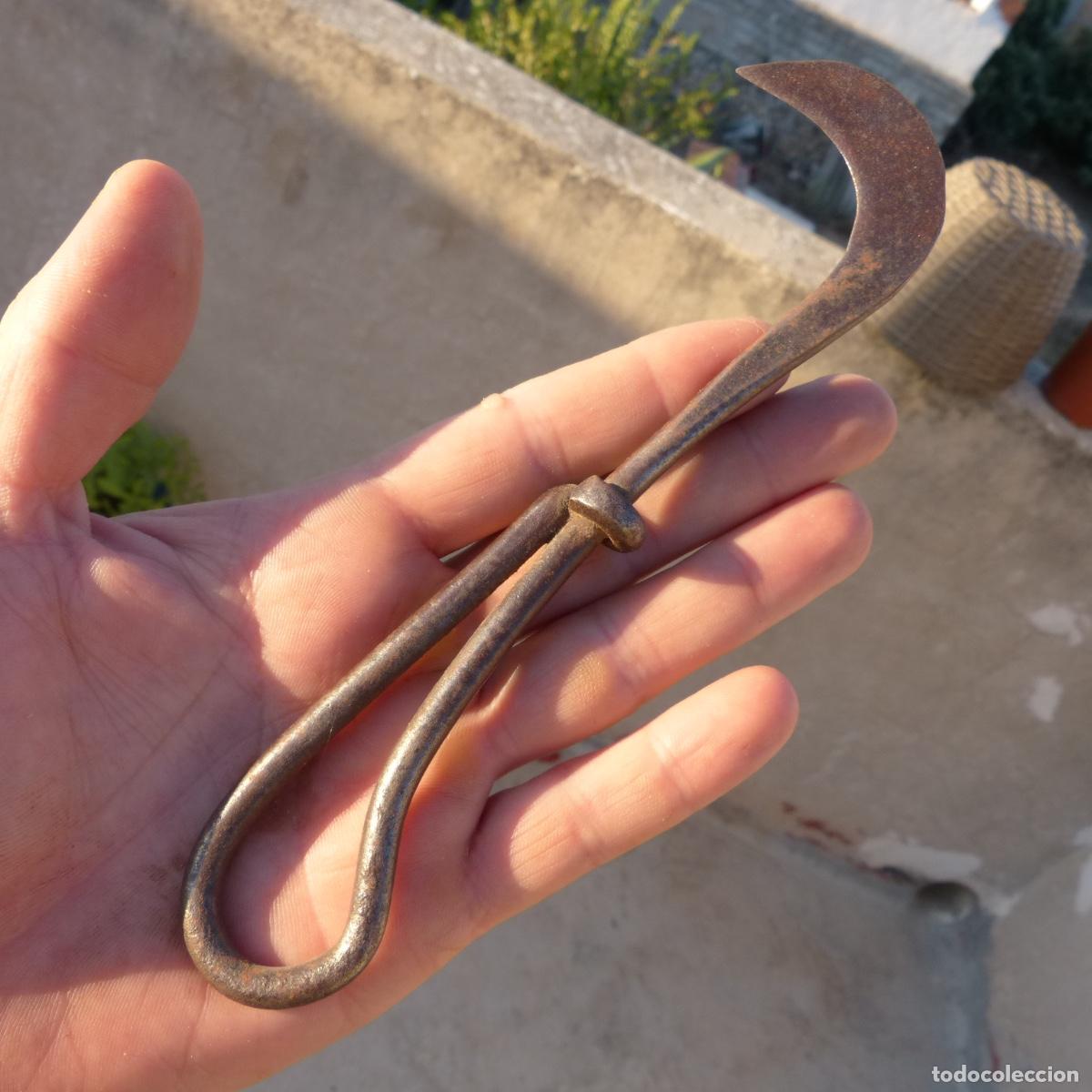 Antig&uuml;edades: Antigua hoceta o fal&ccedil;o para la vendimia, realizado en forja, 18,4cm, 68gr.