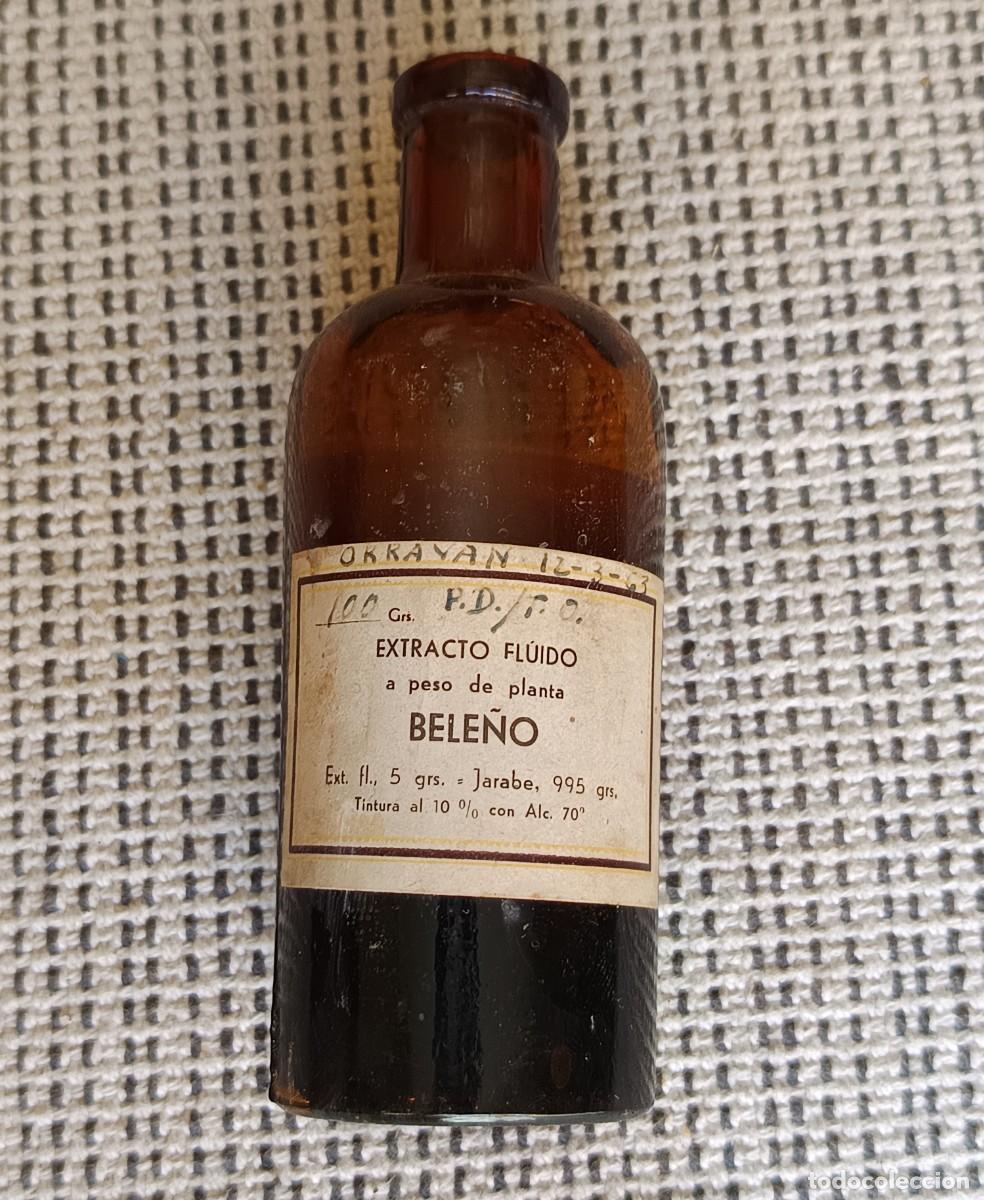 Antig&uuml;edades: Bote de farmacia antiguo para f&oacute;rmulas. Extracto fluido de Bele&ntilde;o.