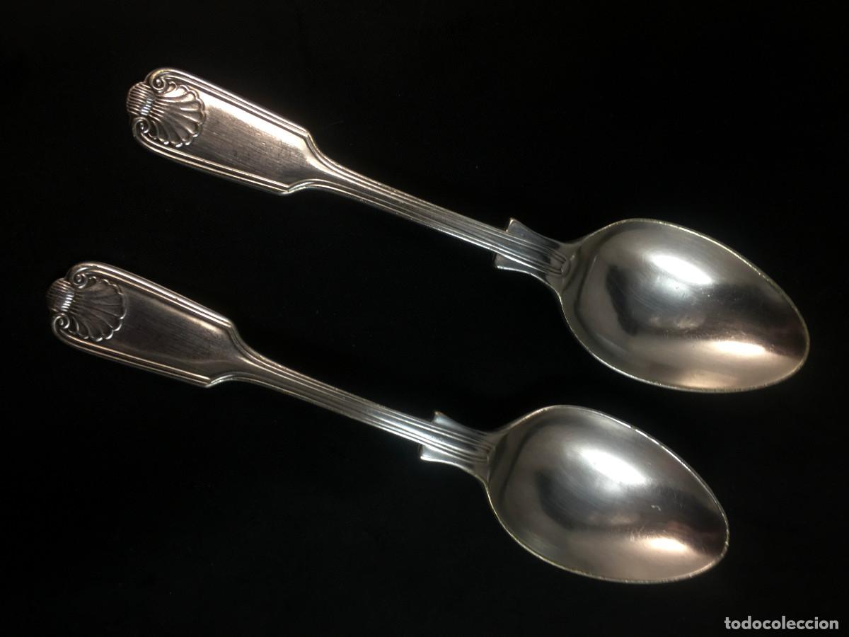 Antig&uuml;edades: Lote2 cucharillas THREAD & SHELL. Sheffield. Ba&ntilde;o de plata. 1930s