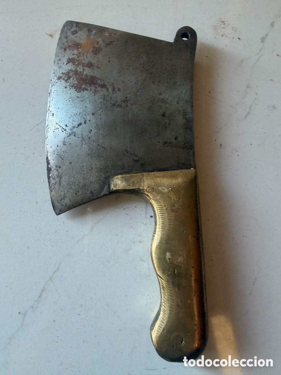 Antig&uuml;edades: MACHETE CARNICERO ANTIGUO - MANGO DE LAT&Oacute;N - Foto 2