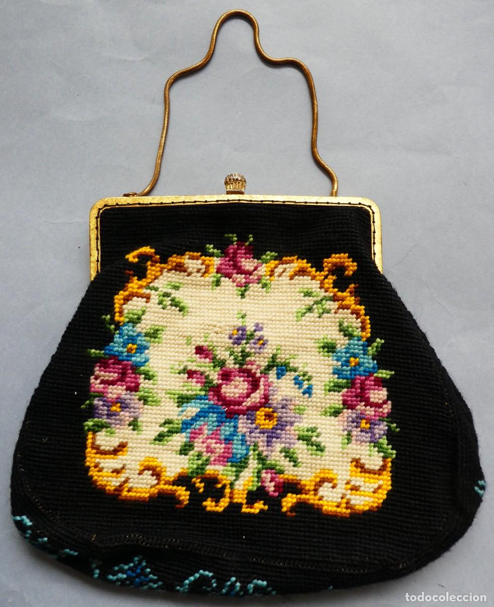 Antig&uuml;edades: ANTIGUO BOLSO ENCAJE PETIT POINT MEDIDOS S.XX