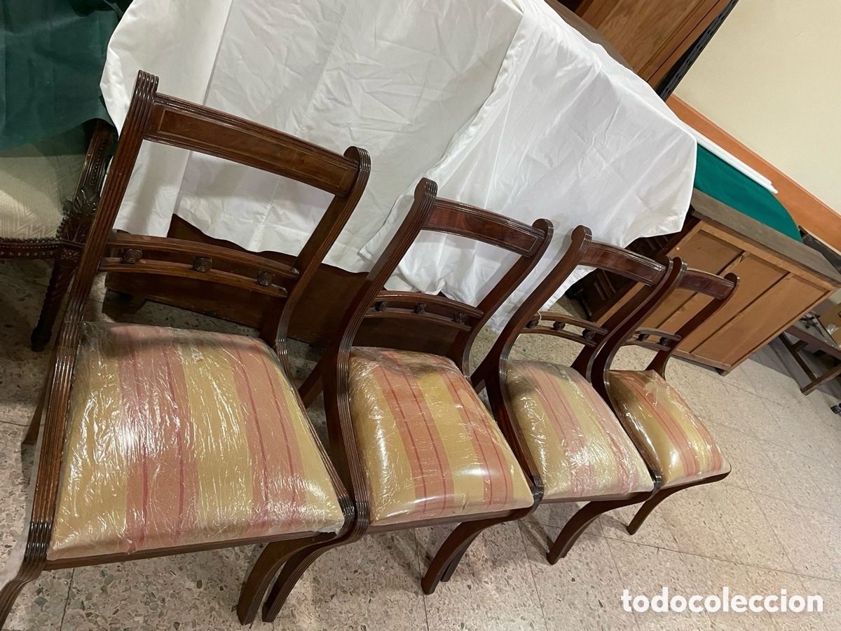 Antig&uuml;edades: 4 SILLAS REGENCIA DE MADERA DE CAOBA - Foto 2