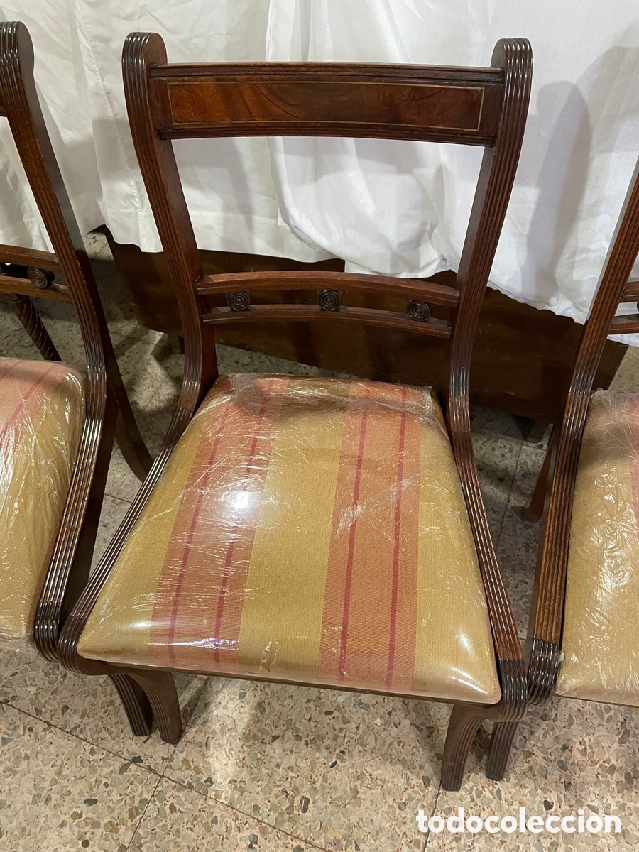 Antig&uuml;edades: 4 SILLAS REGENCIA DE MADERA DE CAOBA - Foto 5