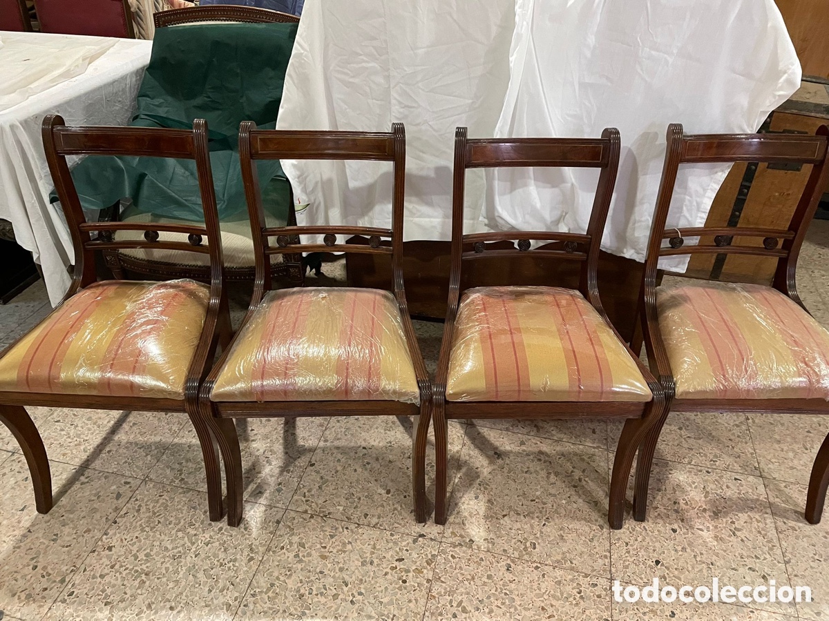 Antig&uuml;edades: 4 SILLAS REGENCIA DE MADERA DE CAOBA