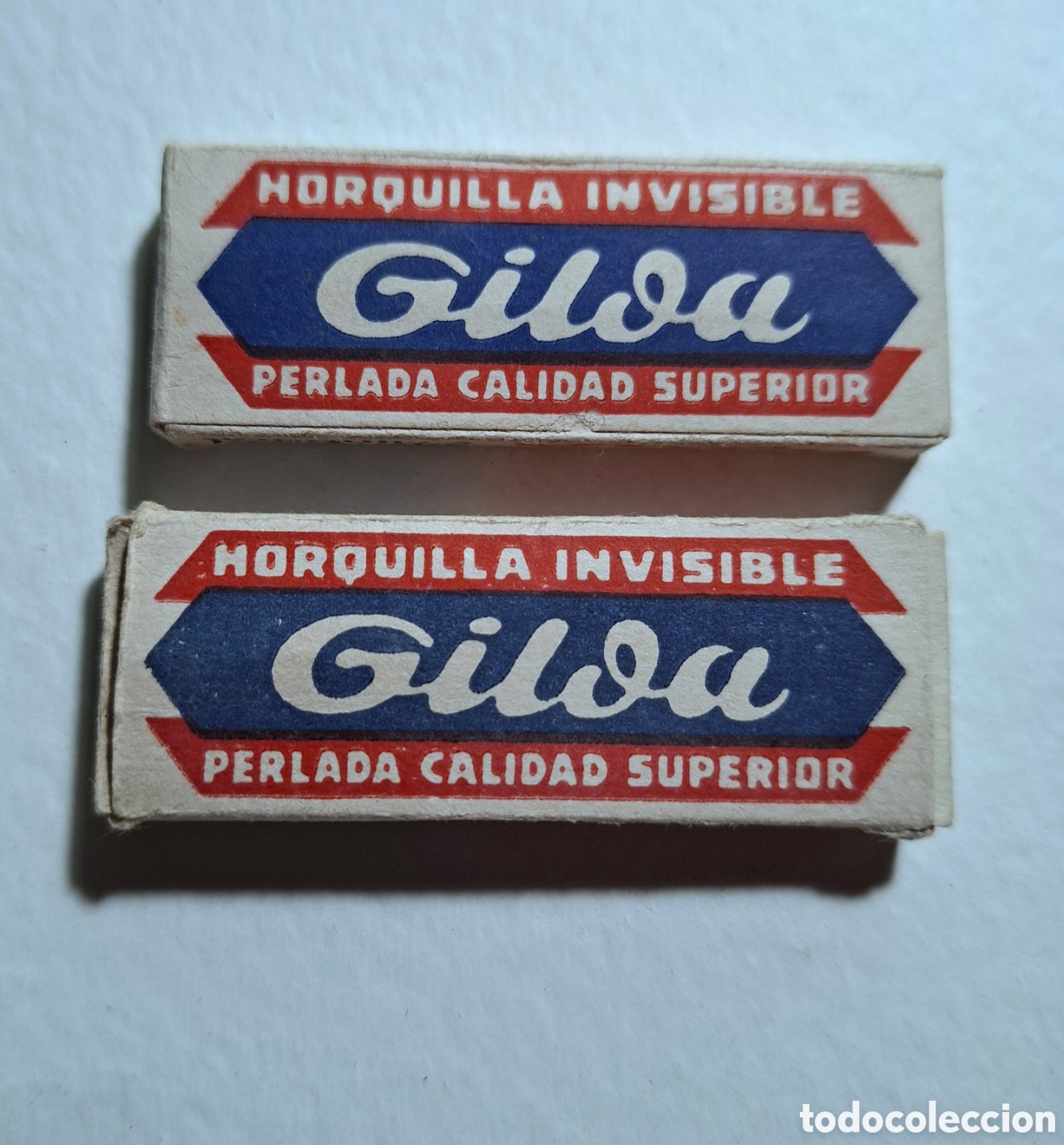 Antig&uuml;edades: ANTIGUAS HORQUILLAS INVISIBLES GILDA - 2 PAQUETES CAJITAS DE CART&Oacute;N