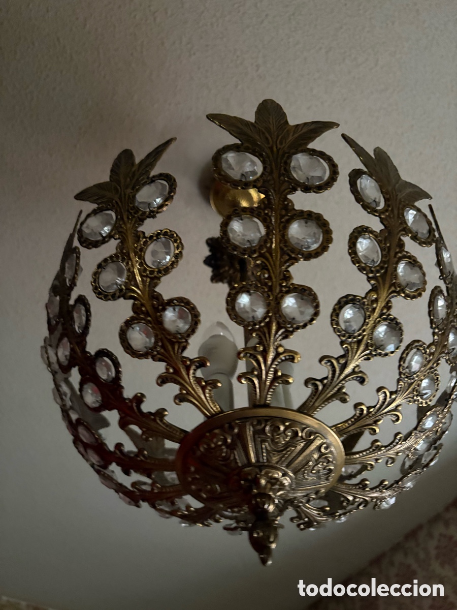 Antig&uuml;edades: L&aacute;mpara techo bronce y cristal - ASM - Foto 2