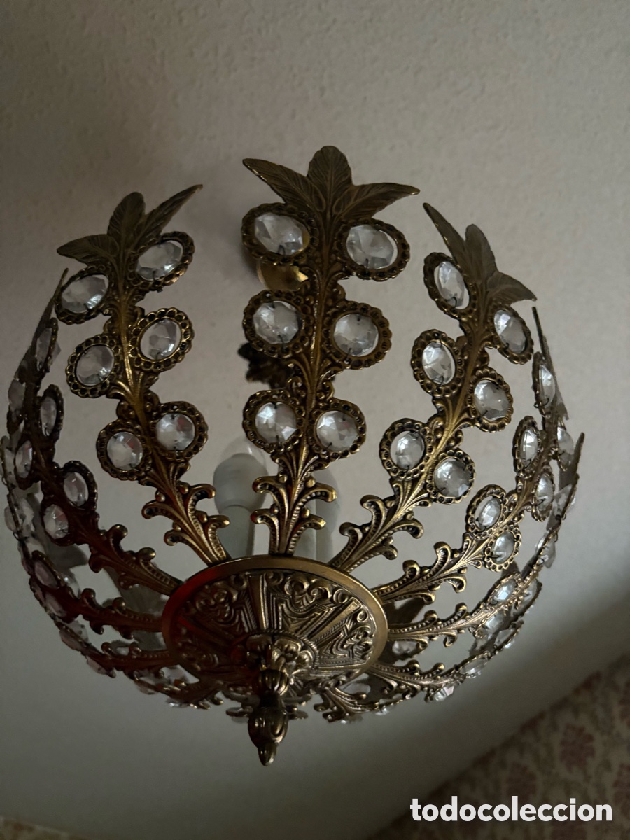 Antig&uuml;edades: L&aacute;mpara techo bronce y cristal - ASM - Foto 1