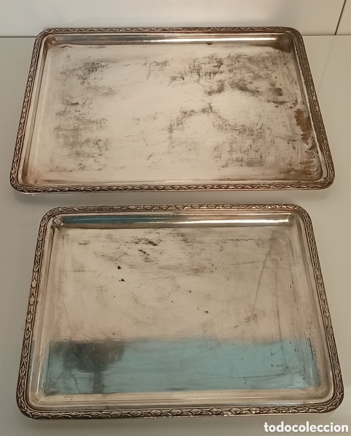Antig&uuml;edades: .SET DE 2 BANDEJAS RECTAGULARES DE ALPACA - Foto 2