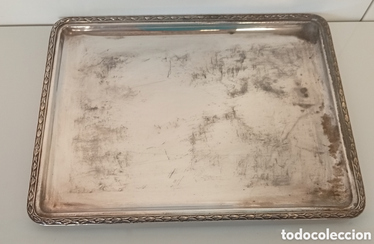 Antig&uuml;edades: .SET DE 2 BANDEJAS RECTAGULARES DE ALPACA - Foto 4