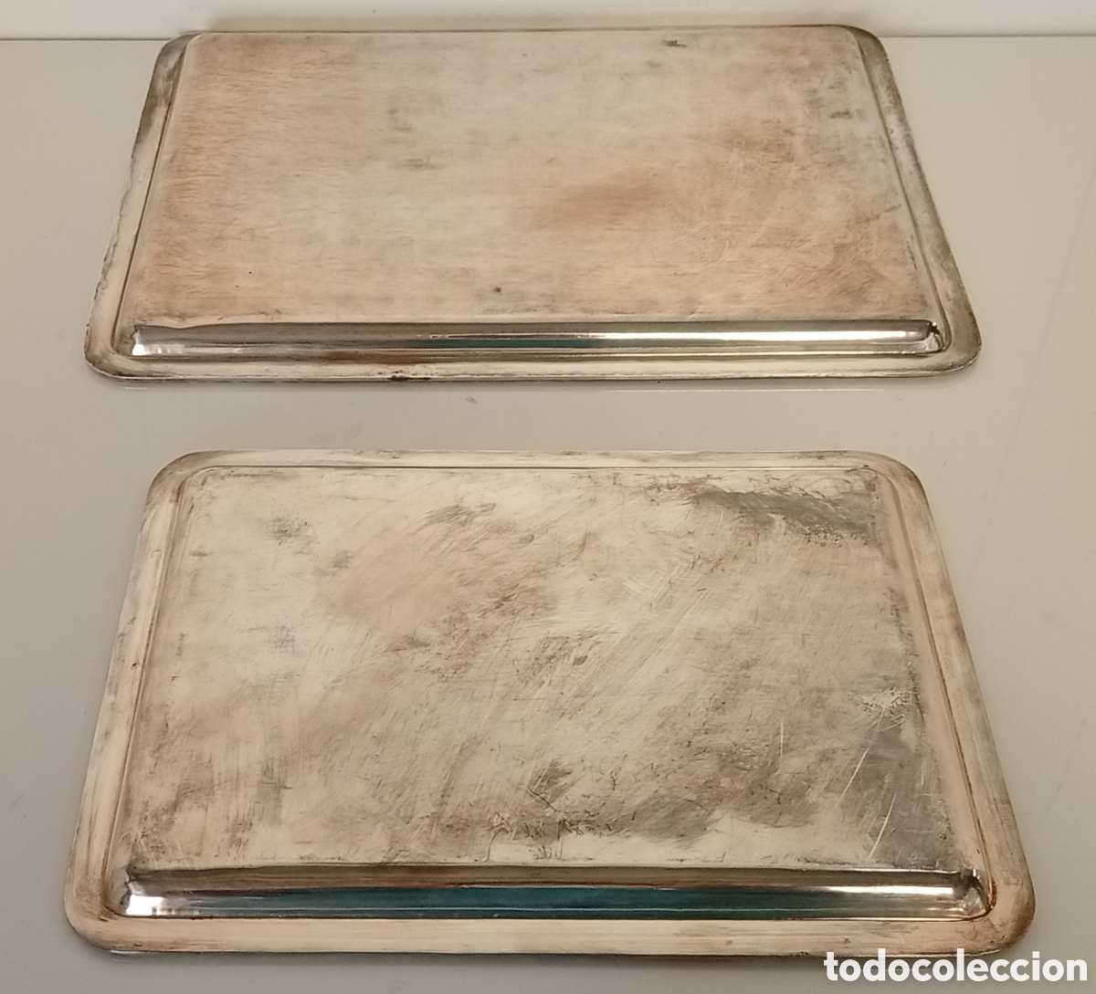 Antig&uuml;edades: .SET DE 2 BANDEJAS RECTAGULARES DE ALPACA - Foto 10