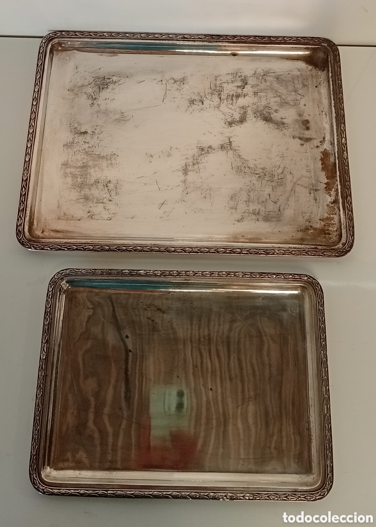 Antig&uuml;edades: .SET DE 2 BANDEJAS RECTAGULARES DE ALPACA - Foto 1