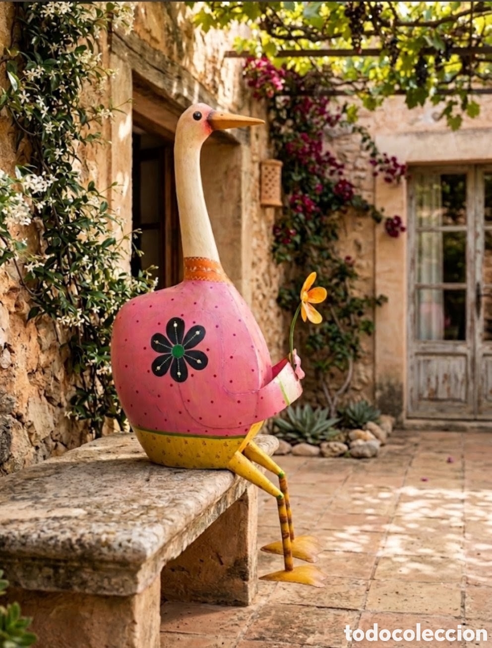 Antig&uuml;edades: Figura decorativa de ave / pato en chapa reciclada pintada a mano &ndash; Estilo r&uacute;stico artesanal