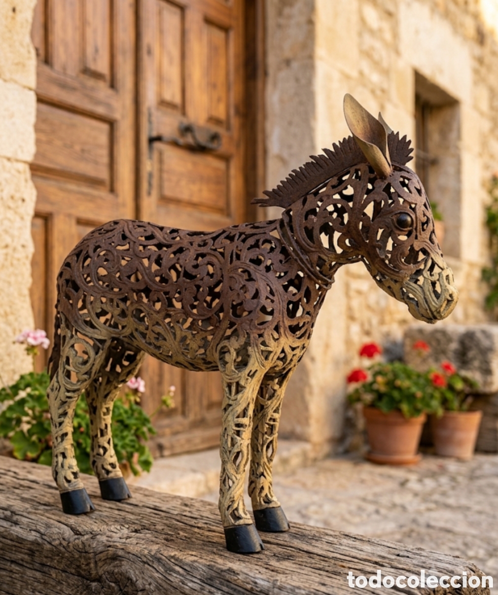 Antig&uuml;edades: Escultura de Burro en Chapa Recortada y Calado Artesanal - Pieza Decorativa &Uacute;nica