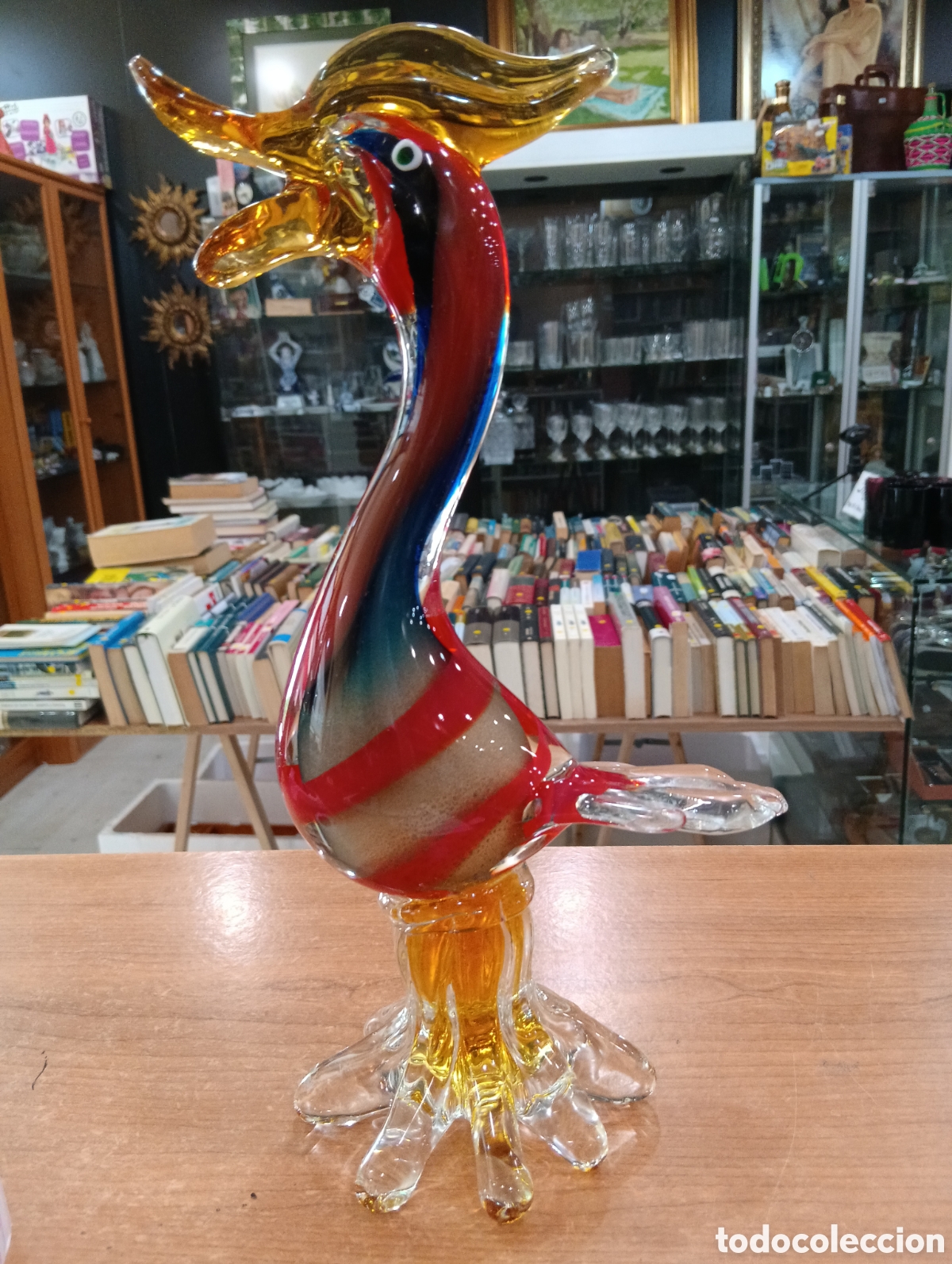 Antig&uuml;edades: Preciosa ave del paraiso - cristal murano - 31 cm Alto