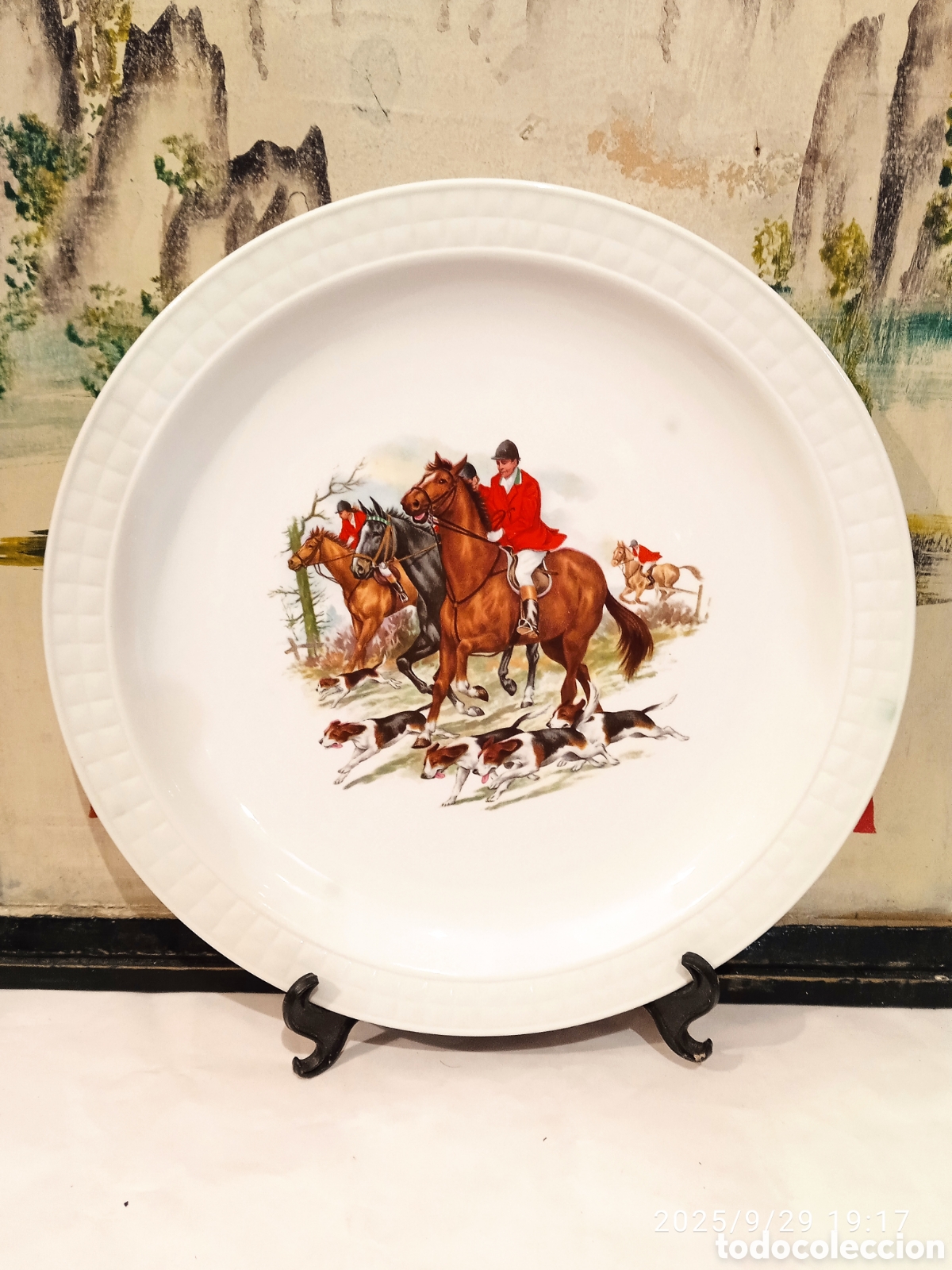 Antig&uuml;edades: Plato decorativo vintage Pontesa con tem&aacute;tica ecuestre de caceria inglesa
