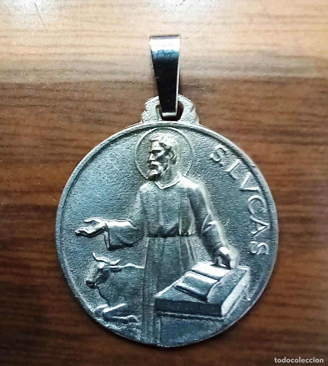 Antig&uuml;edades: medalla san lucas en plata de ley maciza - 21mm