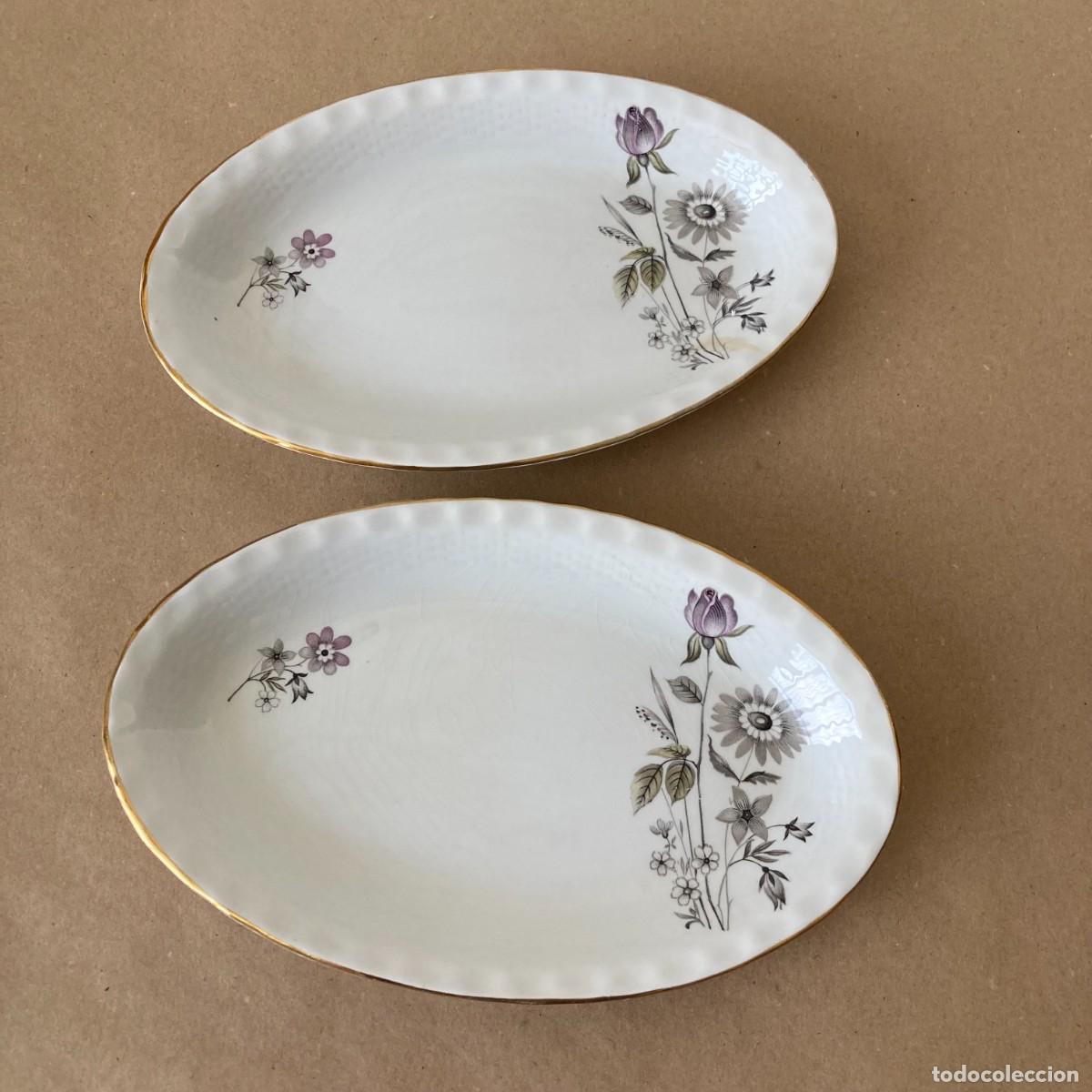 Antig&uuml;edades: LOTE 2 BANDEJAS PORCELANA FLORES Y FILO DORADO, PONTESA, MADE IN SPAIN