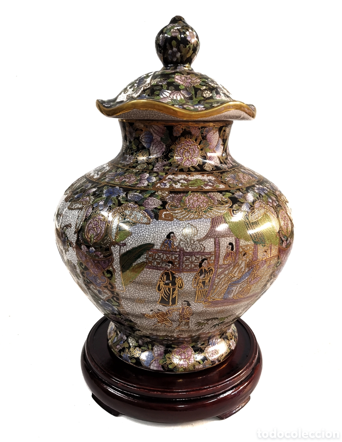 Antig&uuml;edades: JARR&Oacute;N ANTIGUO SATSUMA GRANDE MARAVILLOSO Y DETALLADO DISE&Ntilde;O EN PEDESTAL DE MADERA