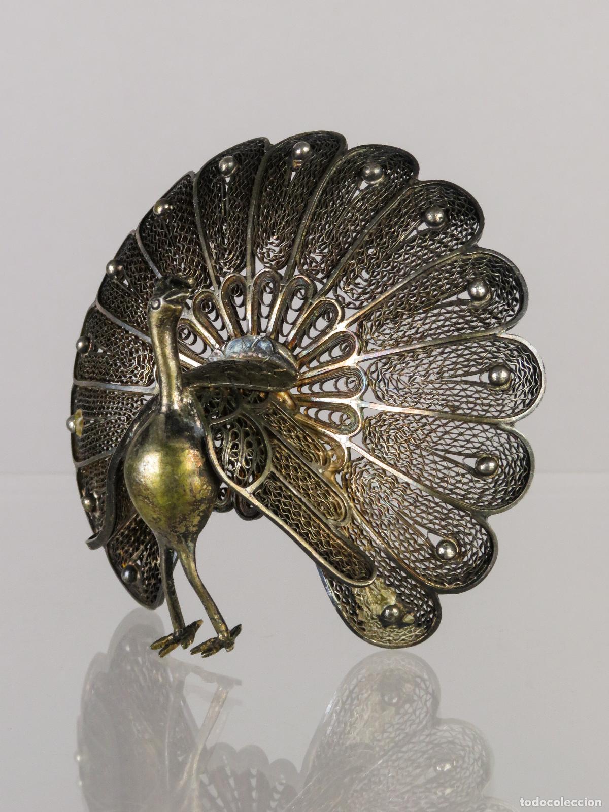 Antig&uuml;edades: Pavo real en plata filigrana punzando 925