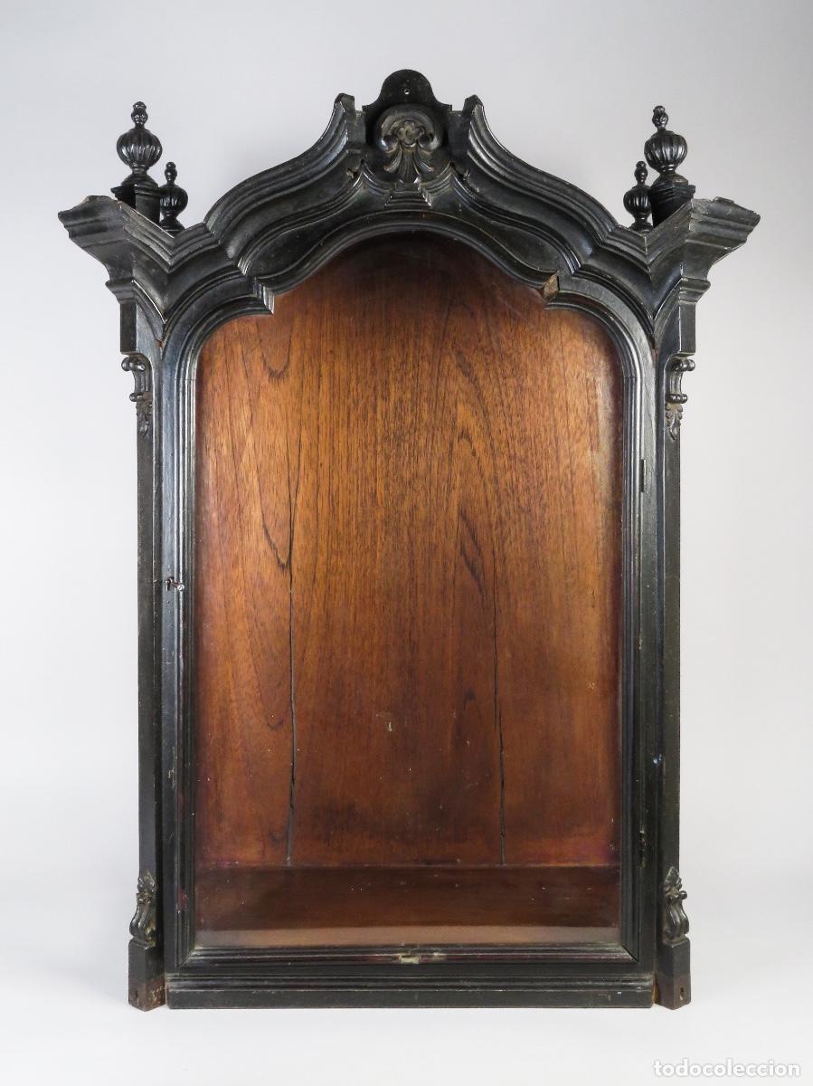 Antig&uuml;edades: Hornacina oratoria capilla en madera ebonizada siglo XIX