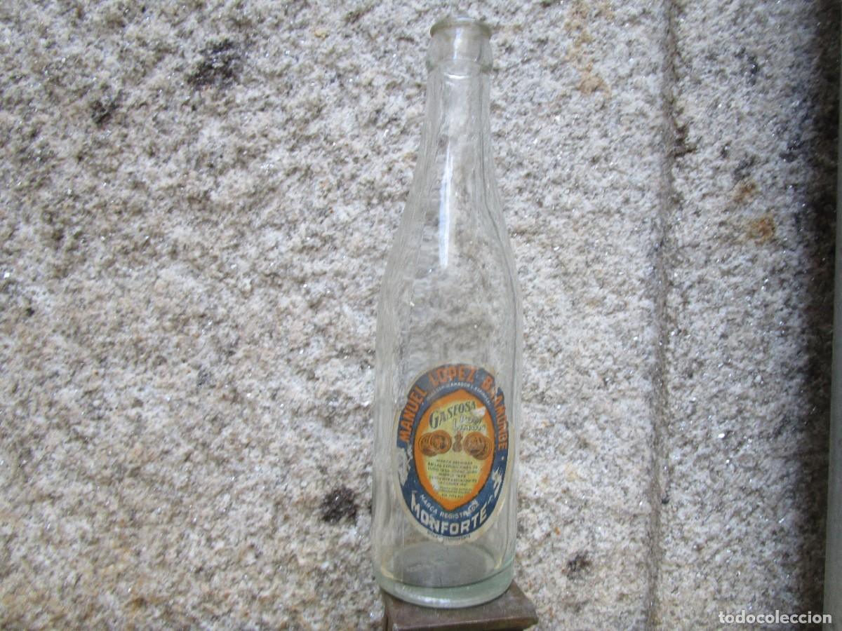 Antig&uuml;edades: MONFORTE LUGO - ANTIGUA BOTELLA GASEOSA PUM LIMON - MANUEL LOPEZ BAAMONDE - APROX 1920/30 24cm 380gr