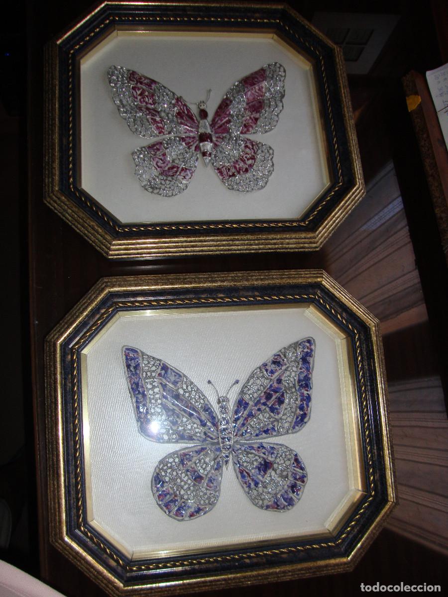 Antig&uuml;edades: OPORTUNIDAD PRECIOSA PAREJA DE CUADROS DE MARIPOSAS 33 X 30 cm PERFECTO ESTADO