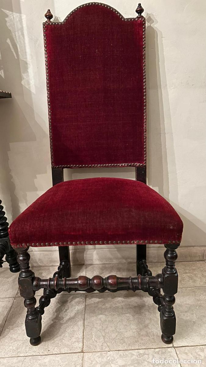 Antig&uuml;edades: Silla antigua respaldo alto de madera maciza y terciopelo rojo &eacute;poca 1880-1910 estilo historicista