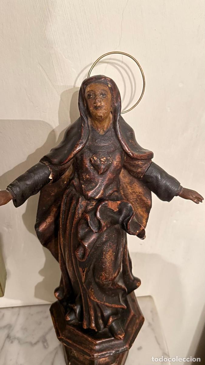 Antig&uuml;edades: Antigua talla de madera policromada de la Virgen &ndash; Sagrado Coraz&oacute;n &ndash; finales s. XIX