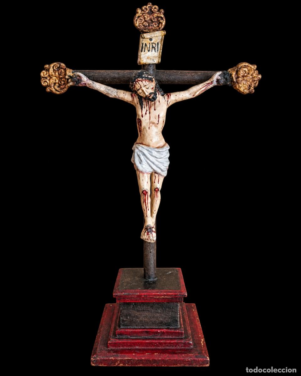 Antiquit&eacute;s: Magn&iacute;fico crucifijo colonial S.XVII-XVIII