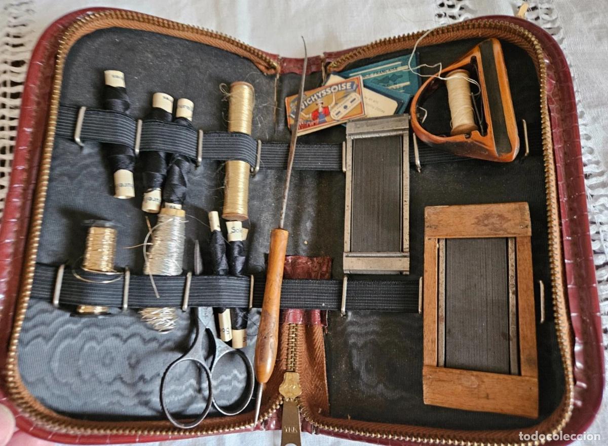 Antig&uuml;edades: COLLECTOR ANCIENNE TROUSSE OUTILS DE FABRICANT DE RUBANS EN SOIE AVEC NECESSAIRE