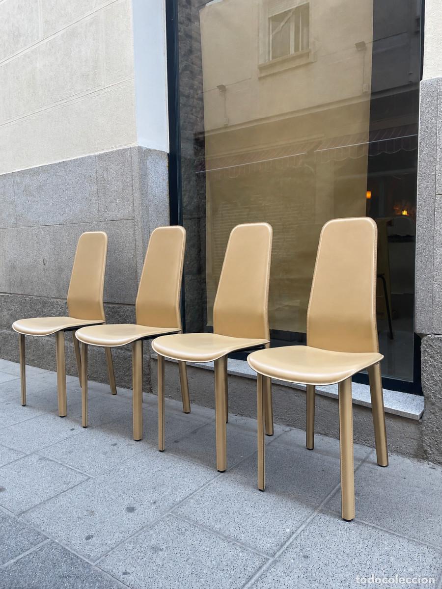 Antig&uuml;edades: Set de 4 sillas de cuero vintage de dise&ntilde;o italiano, a&ntilde;os 90