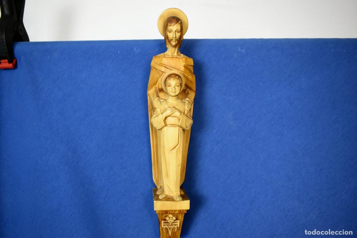 Antig&uuml;edades: Escultura Religiosa de San Jos&eacute; con el Ni&ntilde;o Jes&uacute;s - Pieza de Pared