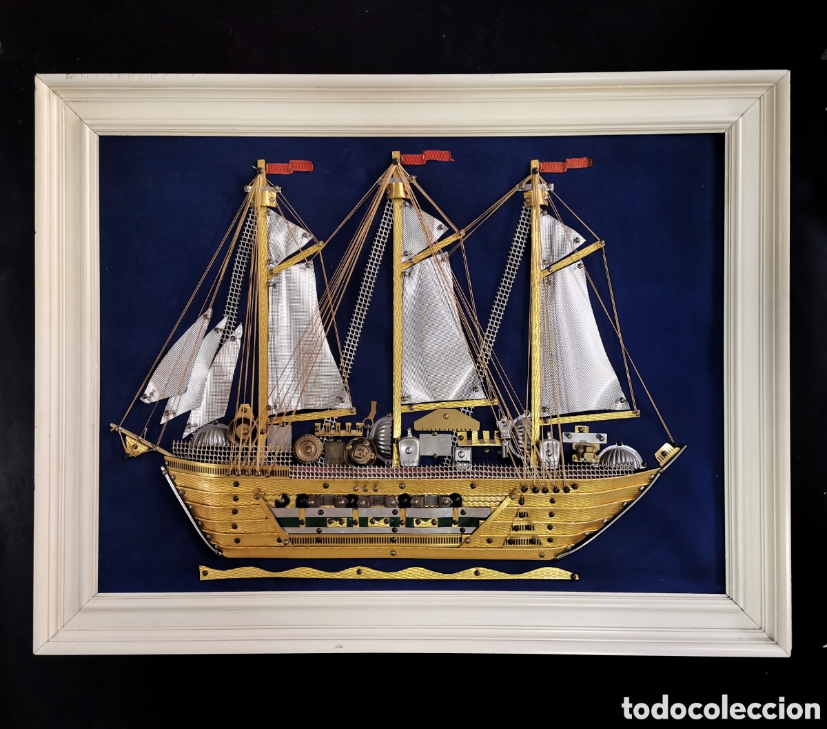 Antig&uuml;edades: CUADRO GIGANTE IMPRESIONANTE GALE&Oacute;N REALIZADO CON PIEZAS MEC&Aacute;NICAS A&Ntilde;OS 70