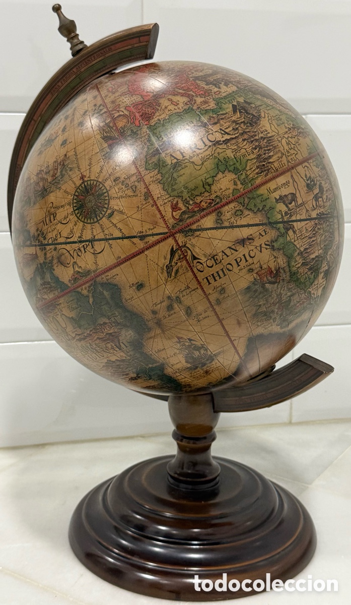 Antig&uuml;edades: ESPECTACULAR GLOBO TERR&Aacute;QUEO EN MADERA PAPEL - Foto 2