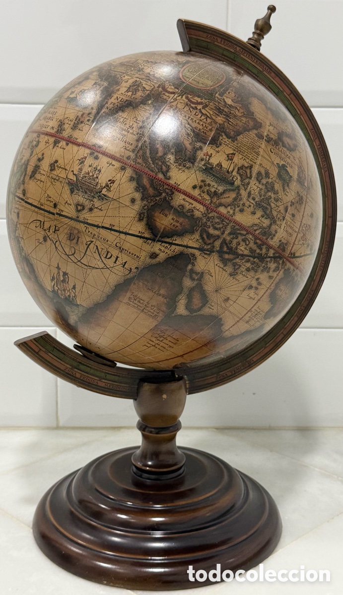 Antig&uuml;edades: ESPECTACULAR GLOBO TERR&Aacute;QUEO EN MADERA PAPEL - Foto 3