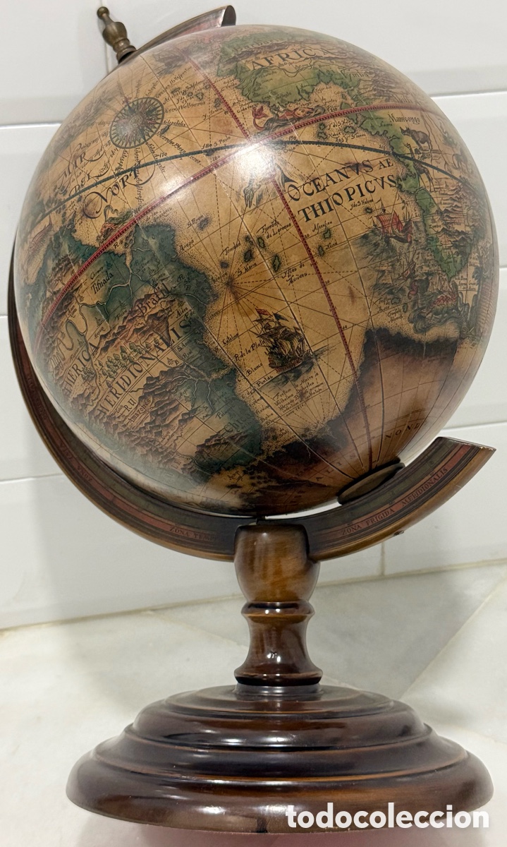 Antig&uuml;edades: ESPECTACULAR GLOBO TERR&Aacute;QUEO EN MADERA PAPEL - Foto 4