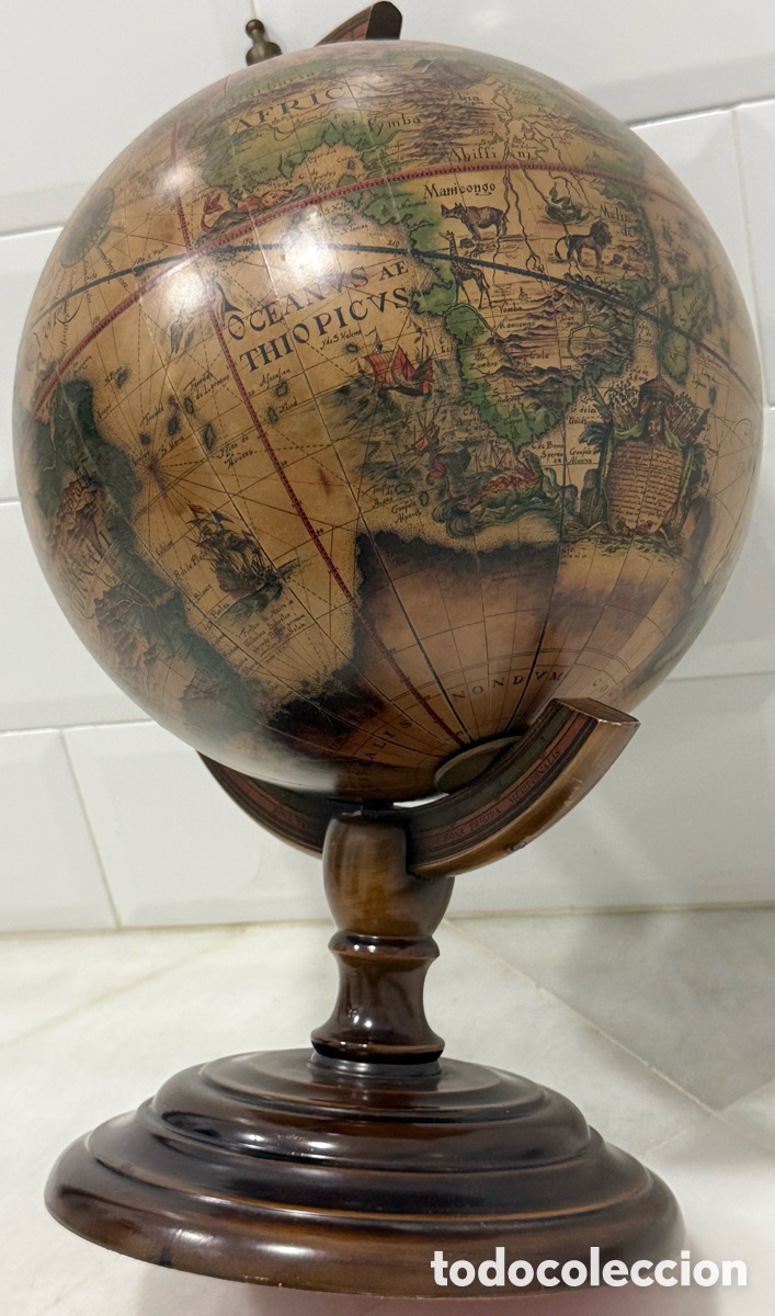 Antig&uuml;edades: ESPECTACULAR GLOBO TERR&Aacute;QUEO EN MADERA PAPEL - Foto 5
