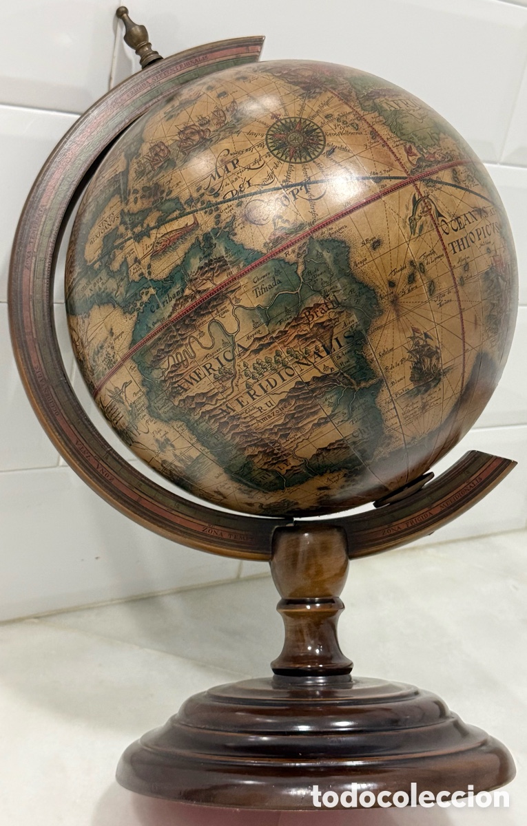 Antig&uuml;edades: ESPECTACULAR GLOBO TERR&Aacute;QUEO EN MADERA PAPEL - Foto 6