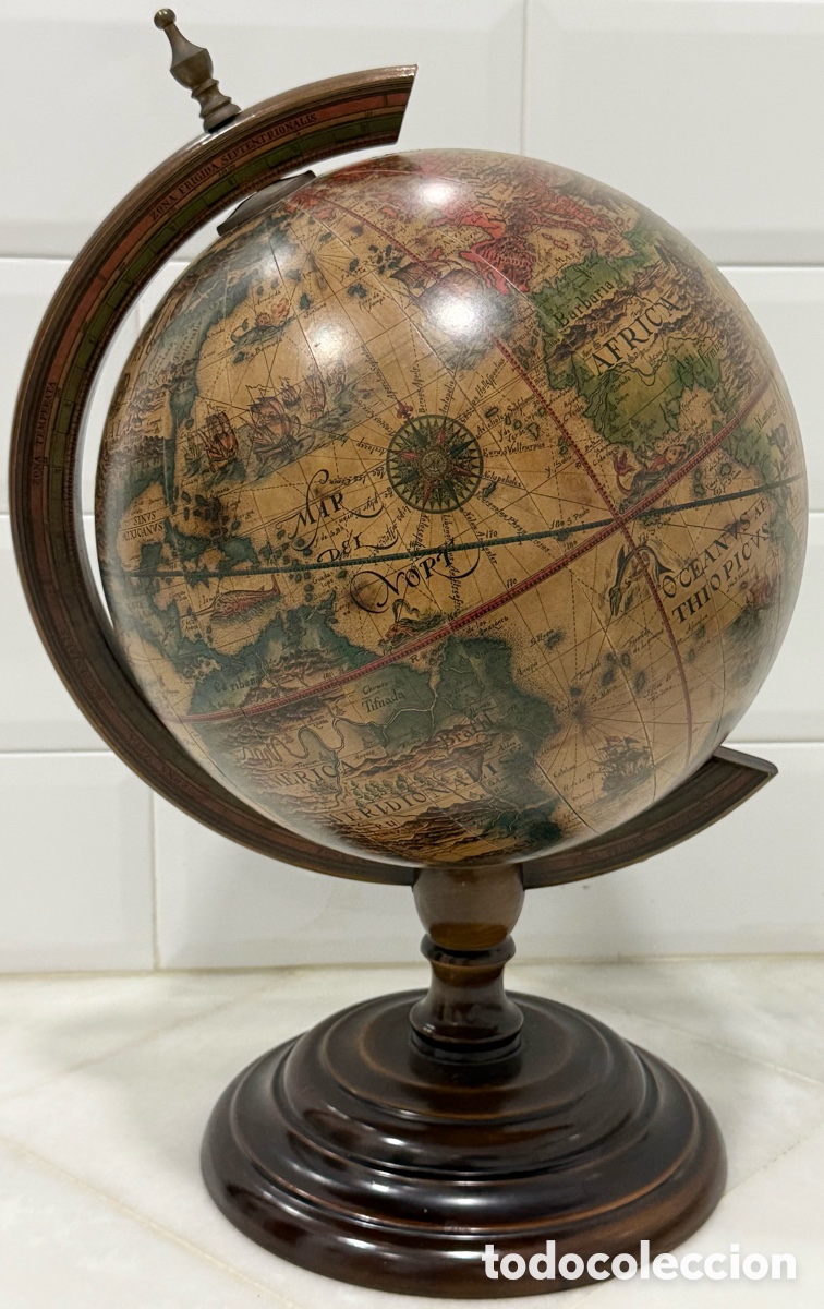 Antig&uuml;edades: ESPECTACULAR GLOBO TERR&Aacute;QUEO EN MADERA PAPEL - Foto 1