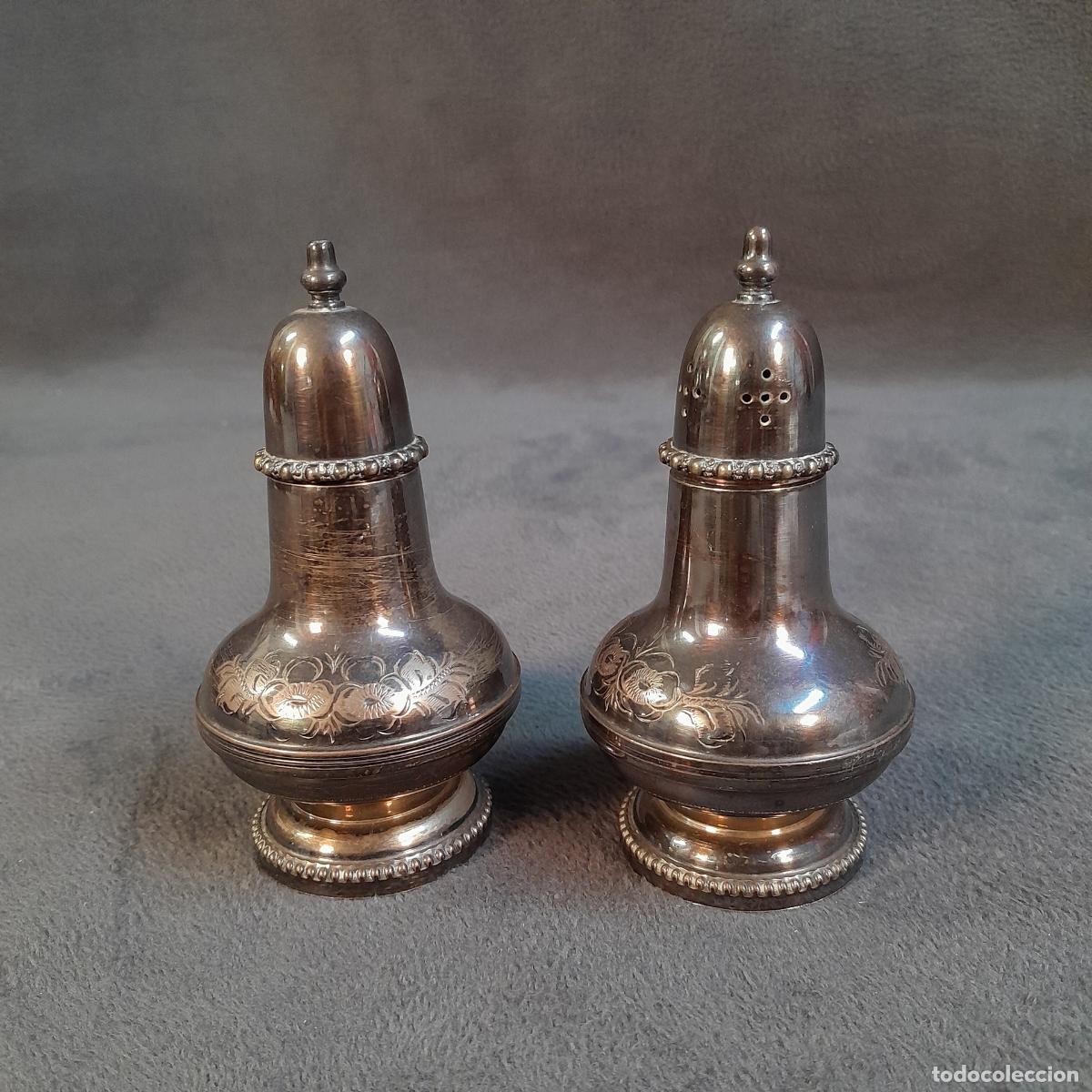 Antiques: PAREJA DE SALEROS. METAL PLATEADO. MEDIADOS DEL SIGLO XX