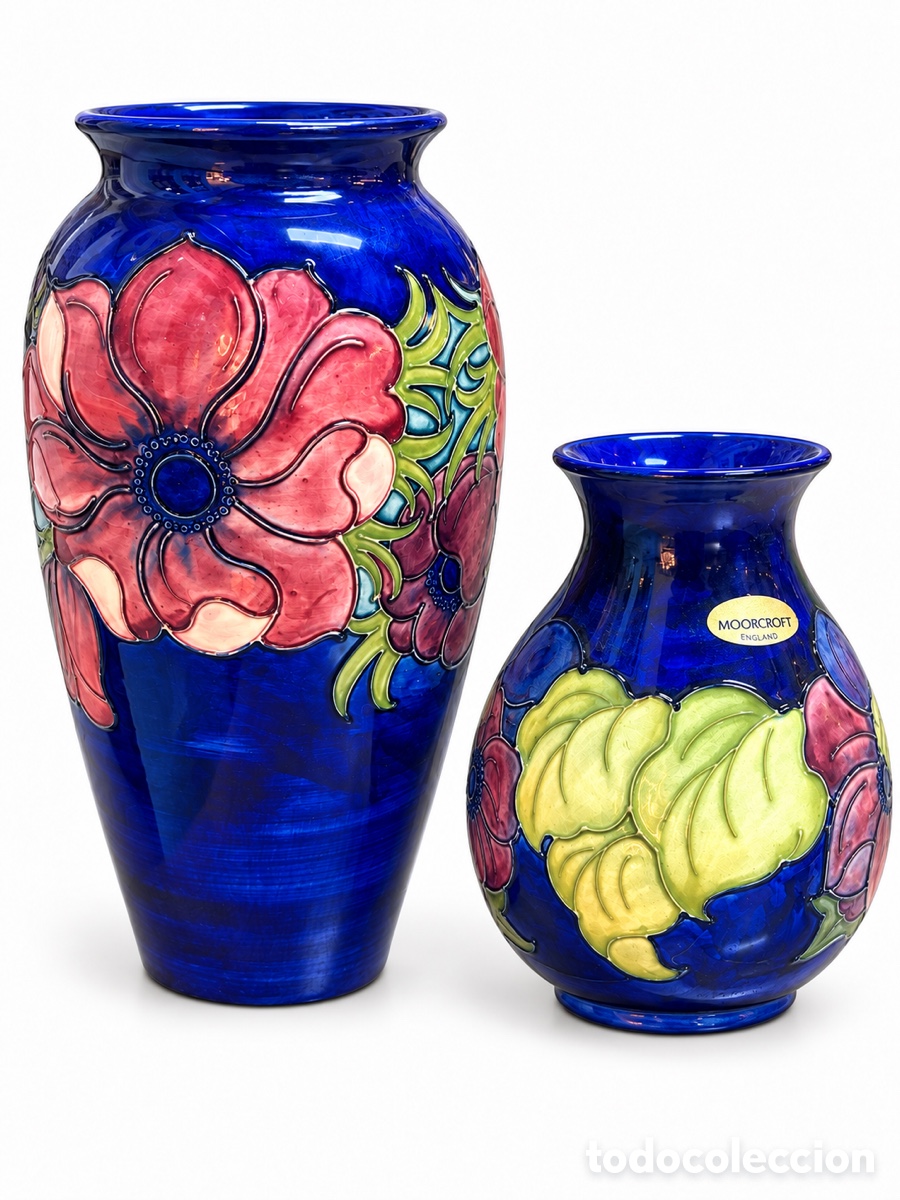 Antig&uuml;edades: Maison Vase Cobalt Hibiscus By Walter Moorcroft Inglaterra 1980
