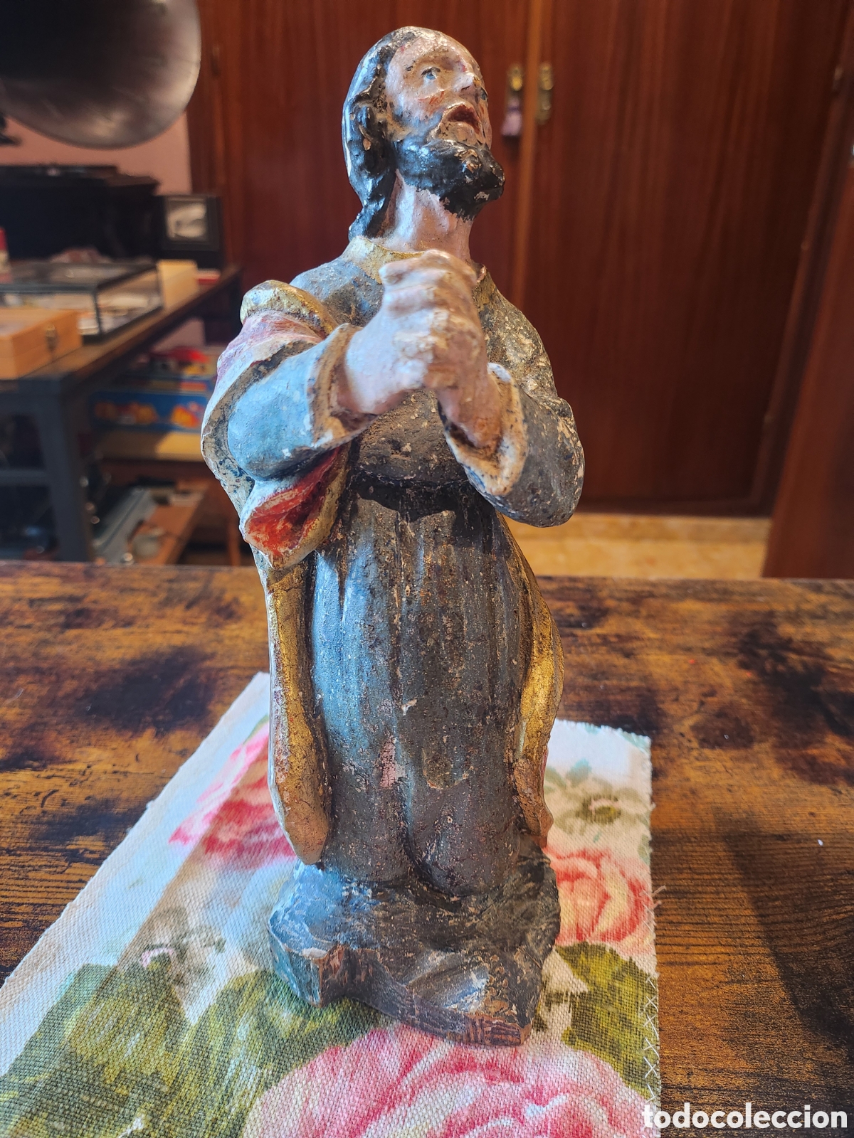 Antig&uuml;edades: Escultura barraca Cristo rezando Talla de madera siglo XVII o XVIII